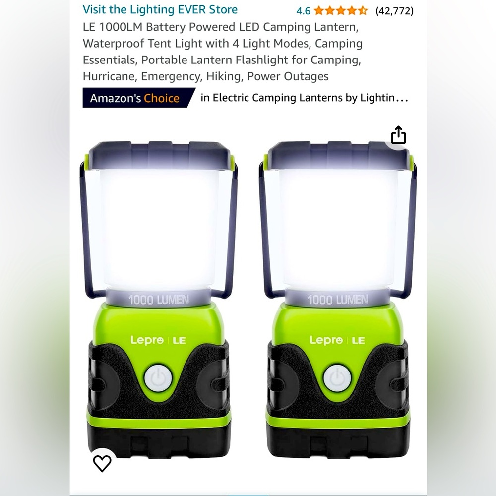 2 CAMPING LANTERNS. USED ONCE!  PERFECT CONDITION!